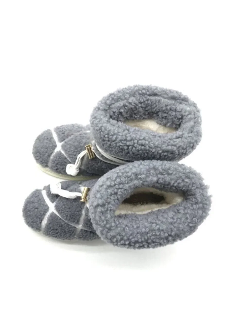 Chanel CC Logo Shearling Snow Boots Quilted Style Gray Shoes